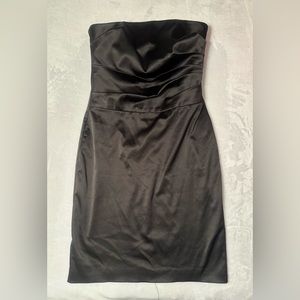 White House Black market size 4 black strapless satin dress w ruching.